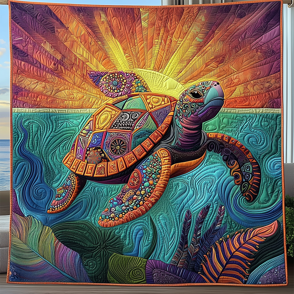 Awakening Of The Sea Turtle Tropical Quilted Blanket Marine Sea Life Turtle Themed Gifts