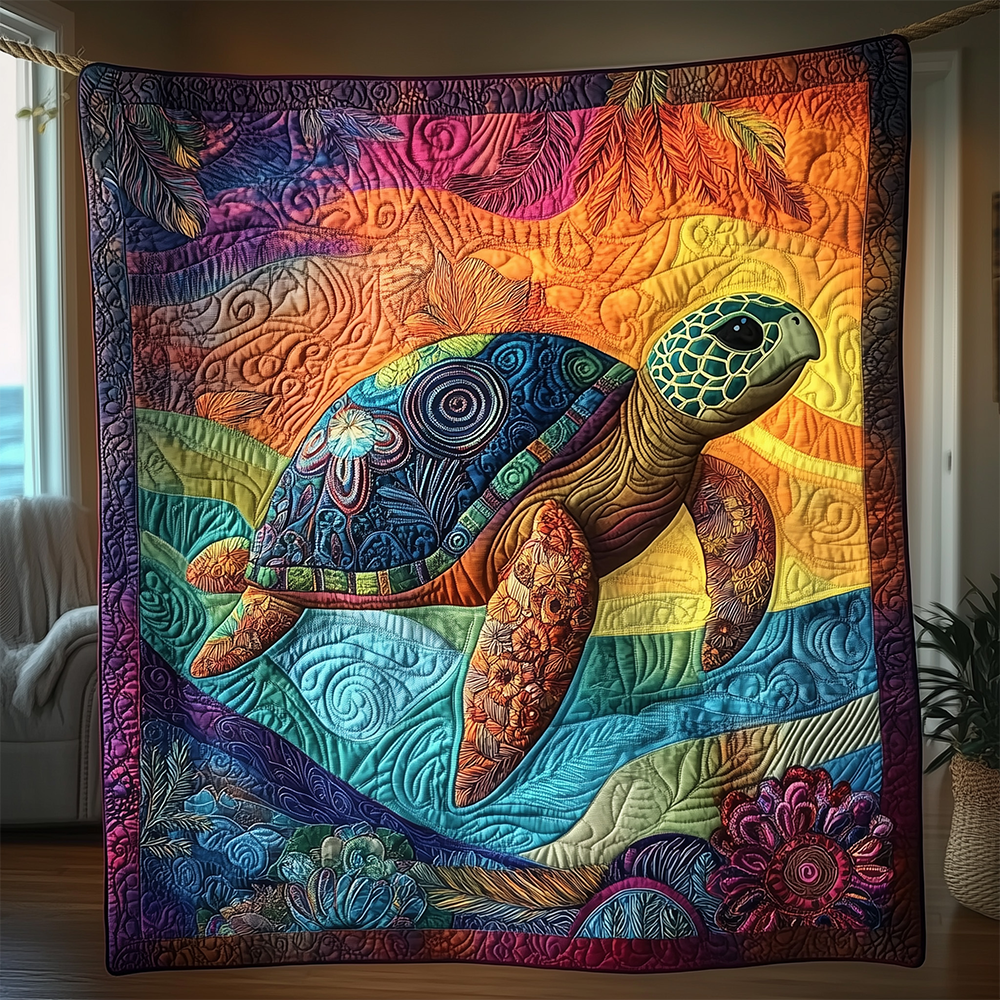 Awakening Of The Sea Turtle Wave Quilted Blanket Surfer Beach Lover Turtle Themed Gifts