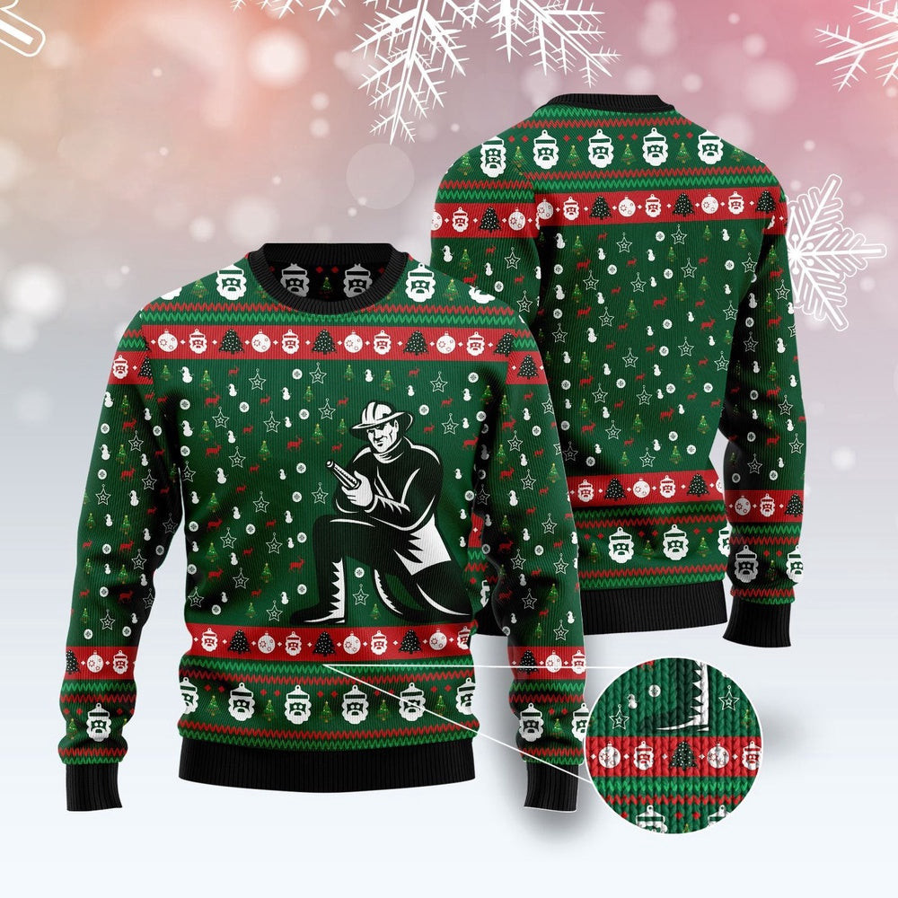 Awesome Firefighter Pattern Green Ugly Christmas Sweater Funny Ugly Christmas Sweater Holiday Gifts