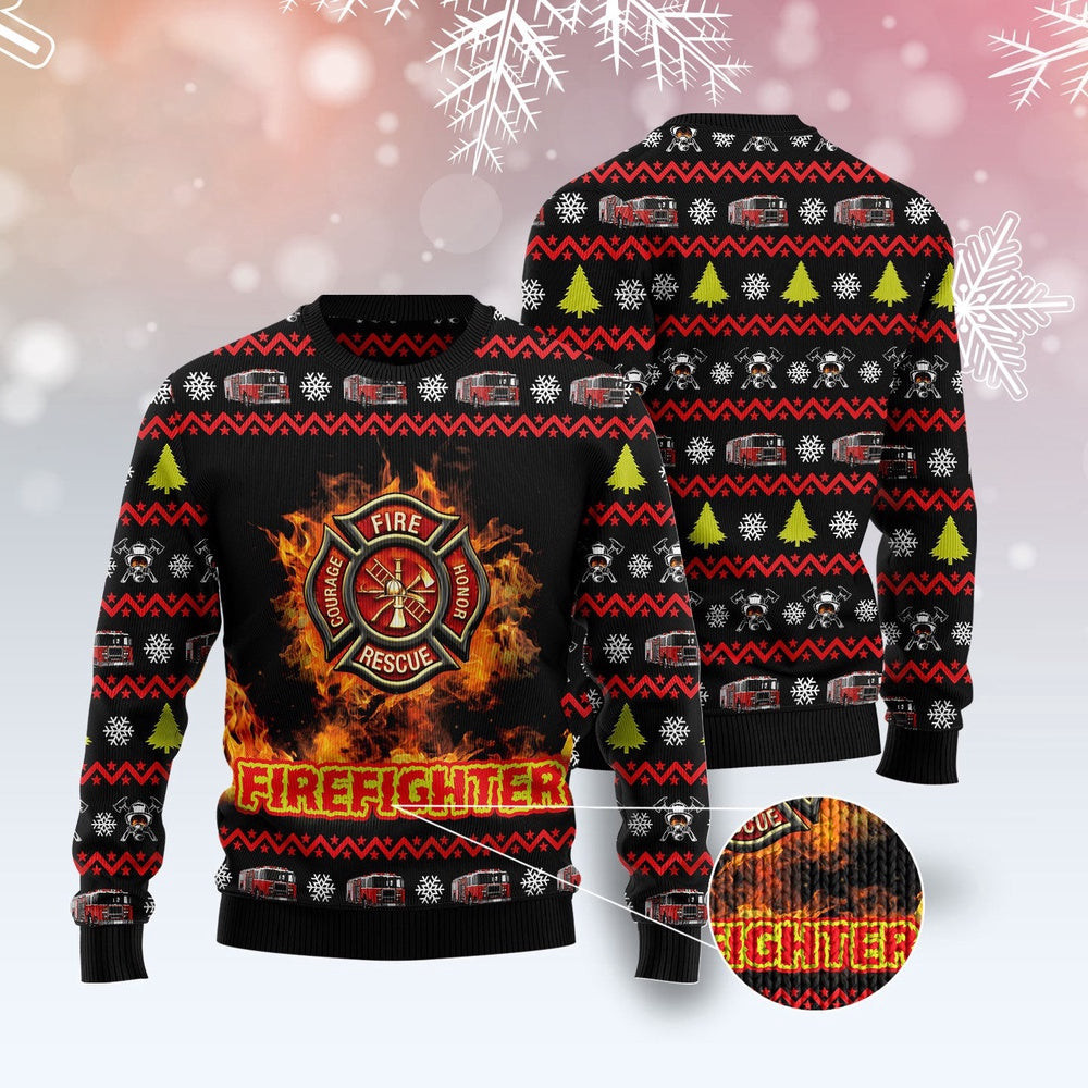 Awesome Firefighter Red Ugly Christmas Sweater Funny Ugly Christmas Sweater Holiday Gifts
