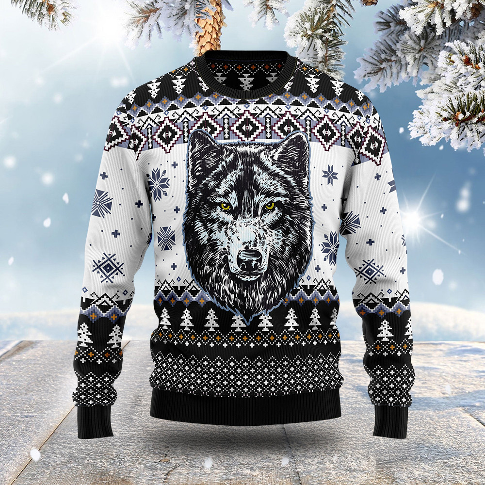 Awesome Wolf Ugly Christmas Sweater Animal Themed Christmas Gifts For Wolf Lovers