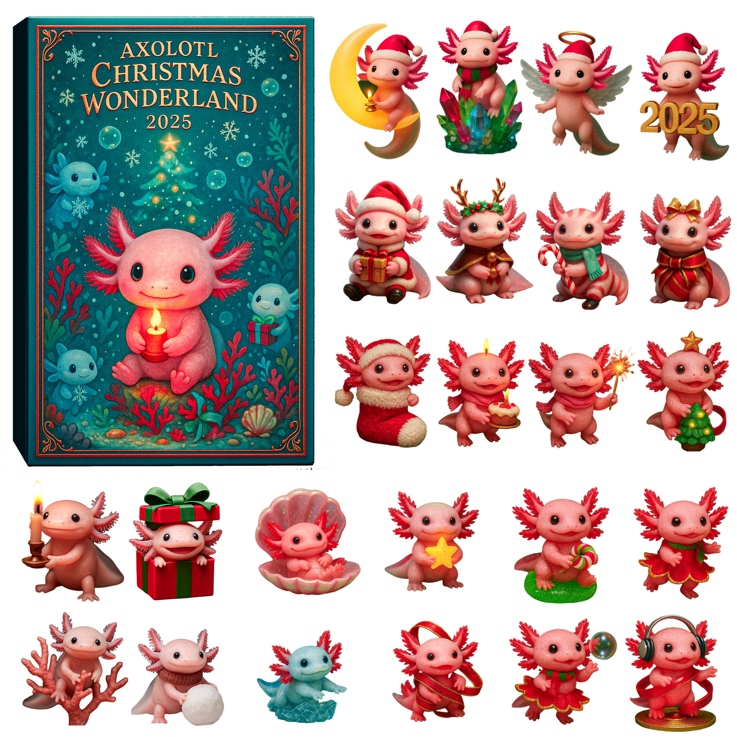 Axolotl Christmas Wonderland 2025 Advent Calendar Xmas Calendar Countdown Axolotl Lover Gift