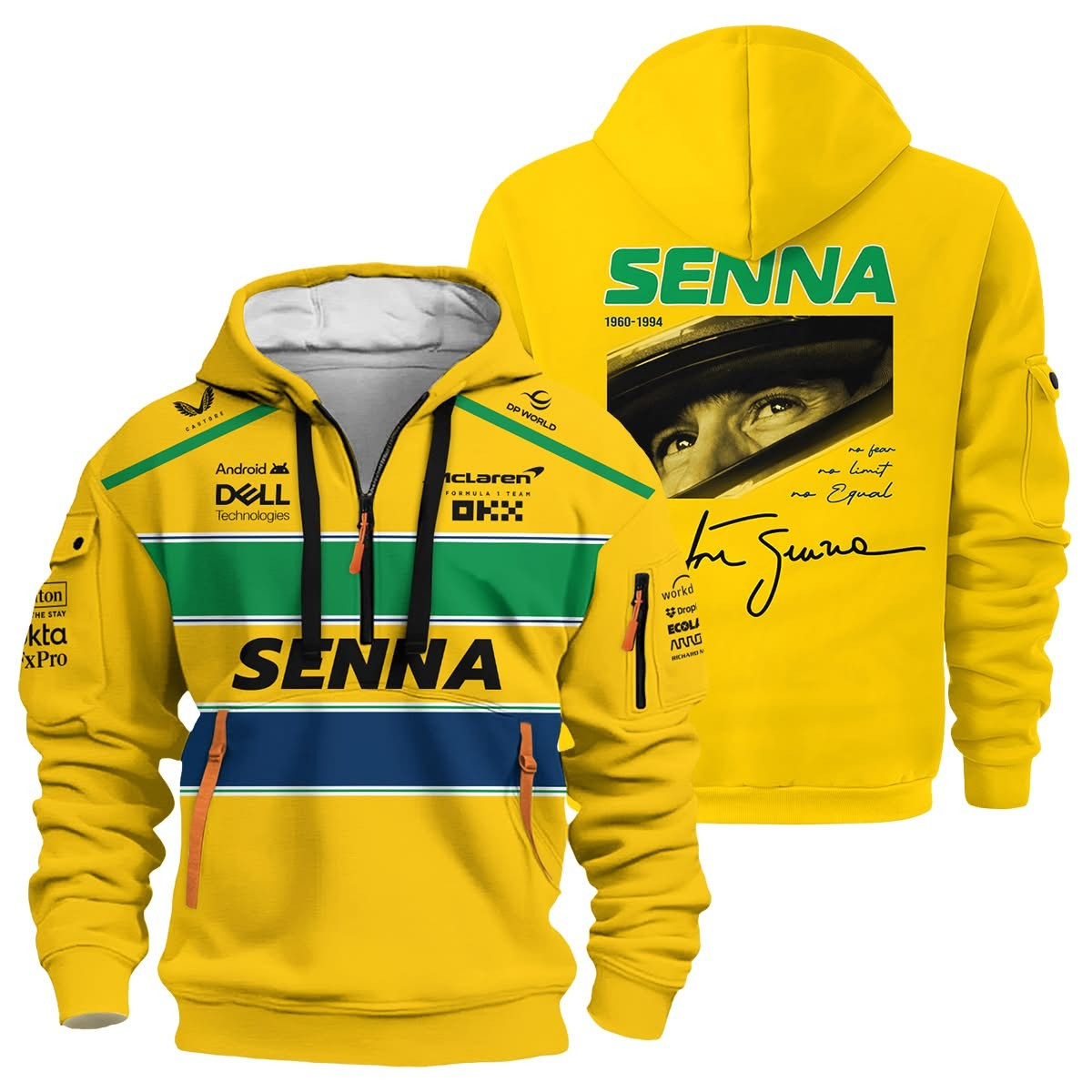 Ayrton Senna Quarter Zip Hoodie F1 Racing Car Legends Fan Merch Gift Ideas