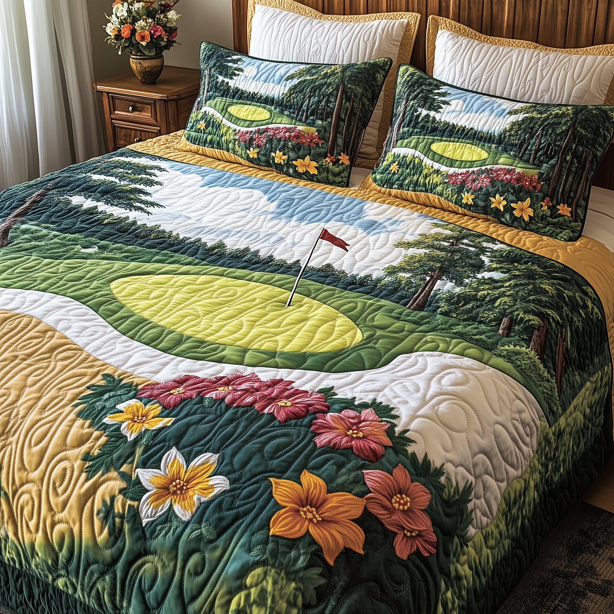 Azalea Fairway Quilted Bedding Set Duvet Cover Merchandise Fathers Day Presents Golf