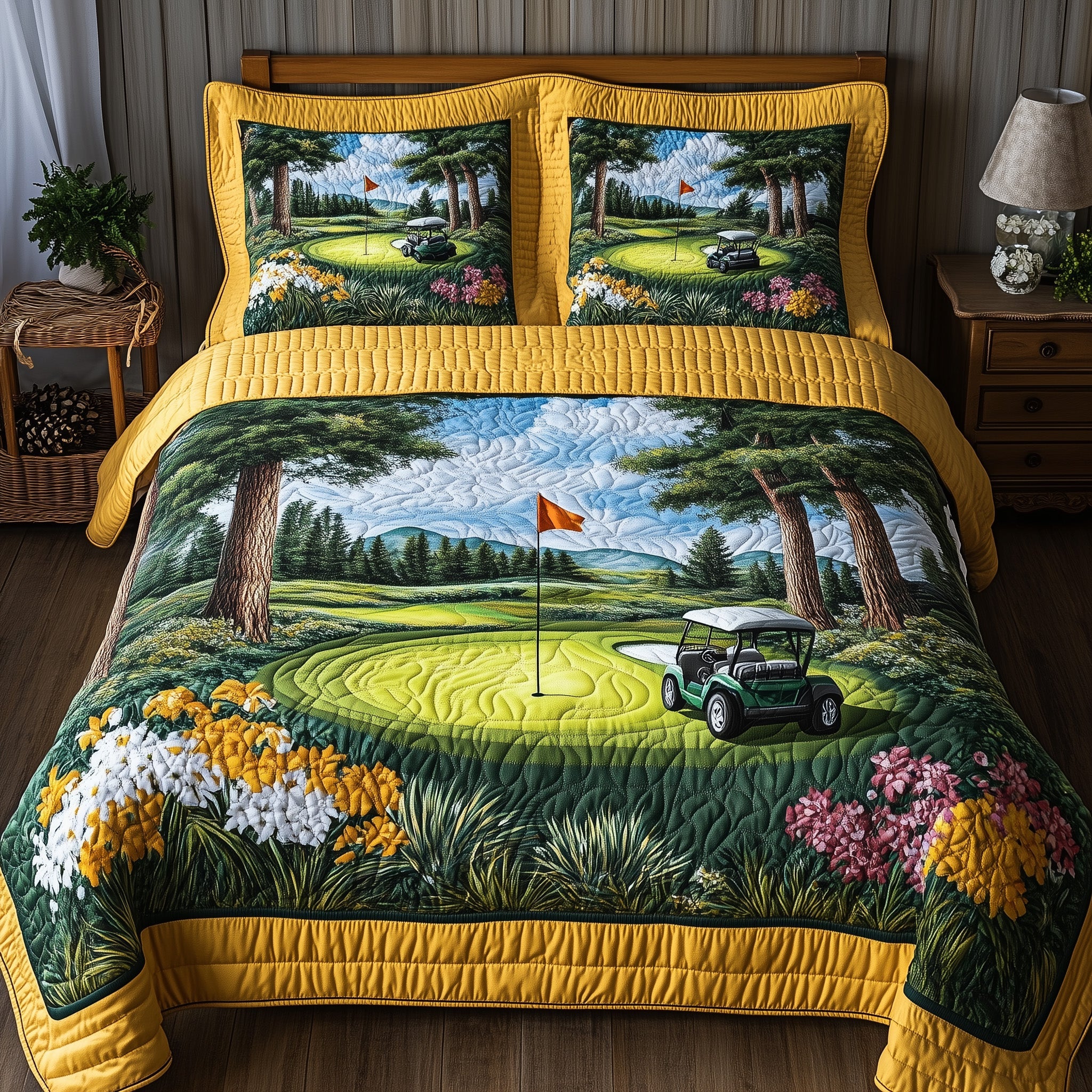 Azalea Fairway Quilted Bedding Set Duvet Cover Merchandise Humorous Golf Gifts