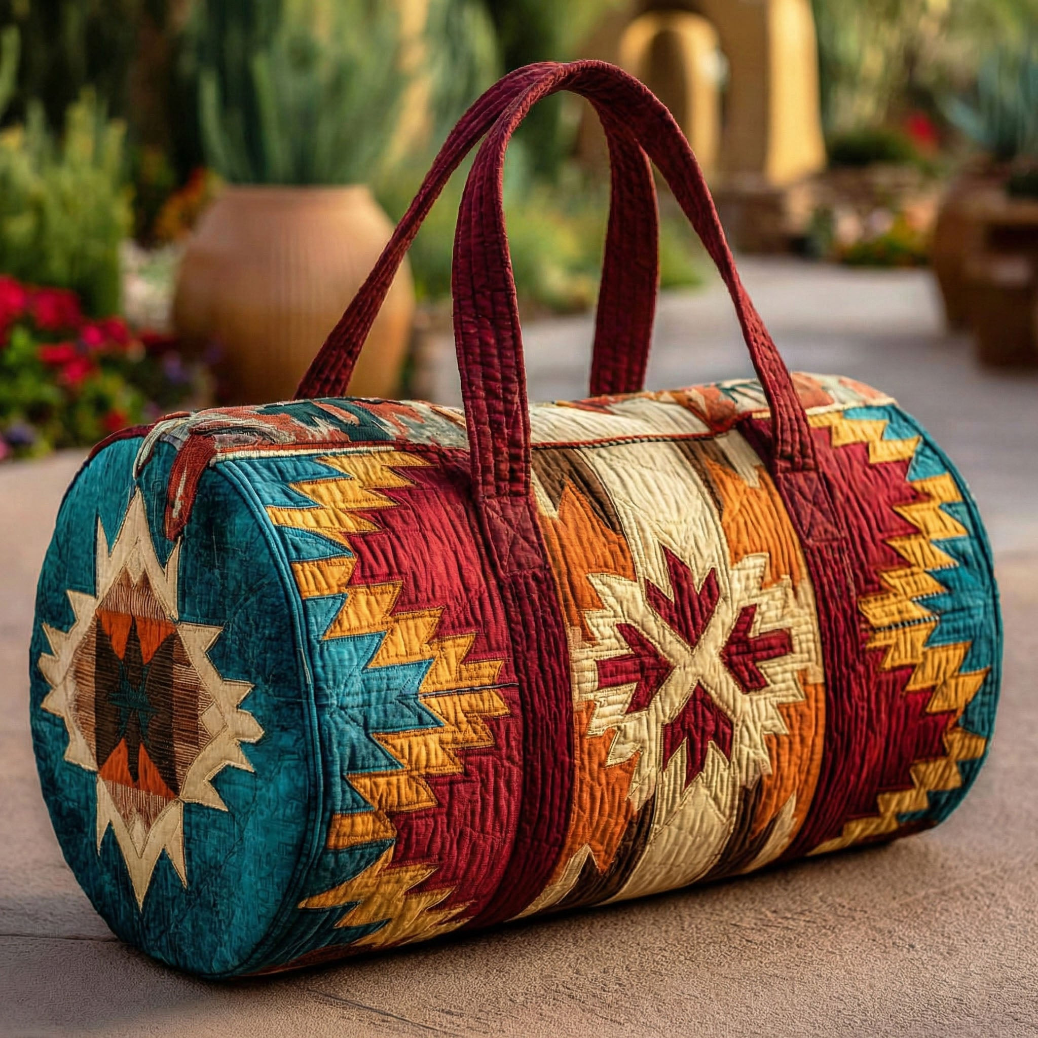 Aztec Pattern Quilted Duffle Bag Southwest Travel Gear Best Gift For Boho Style