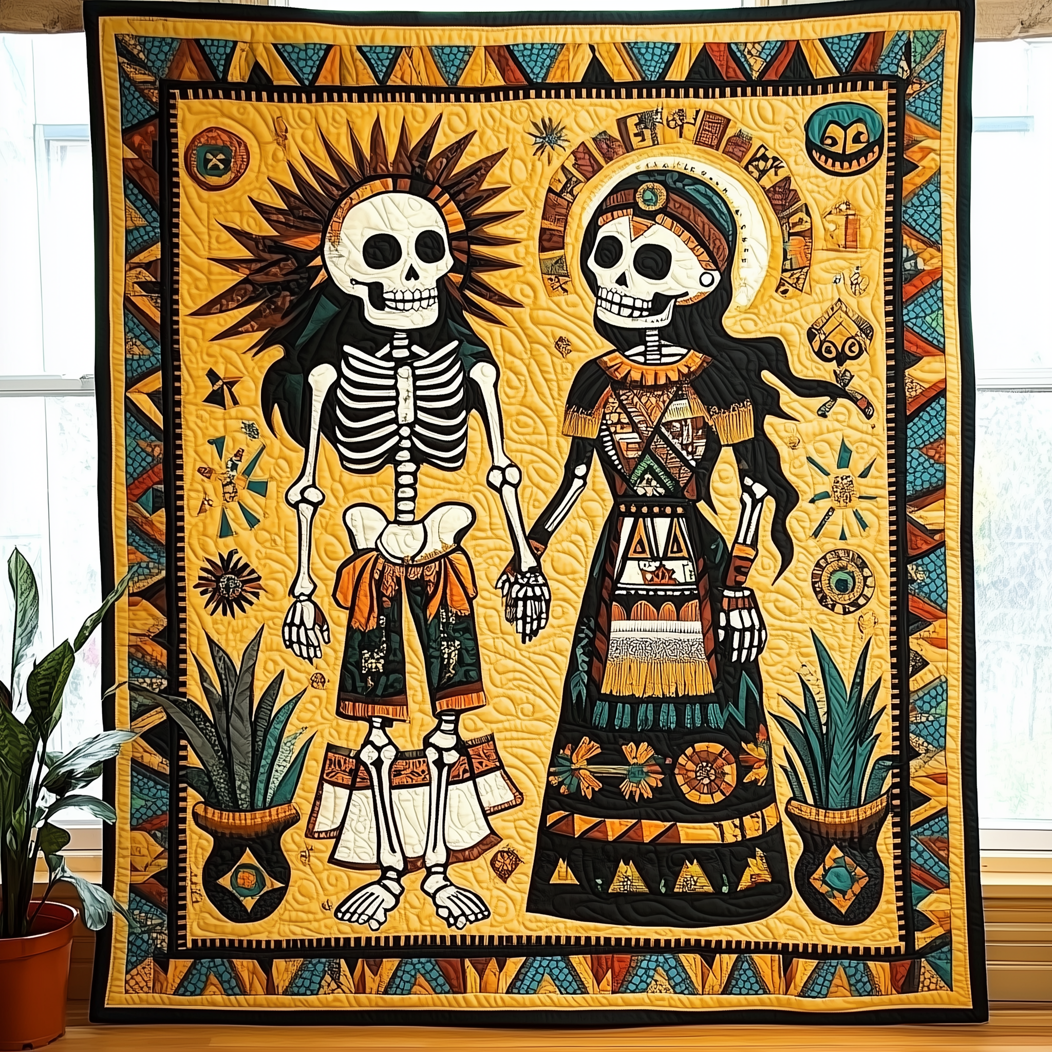 Aztec Skeleton Skull Art Quilted Blanket Gothic Couple Dead Goth Gifts With Skulls On Them