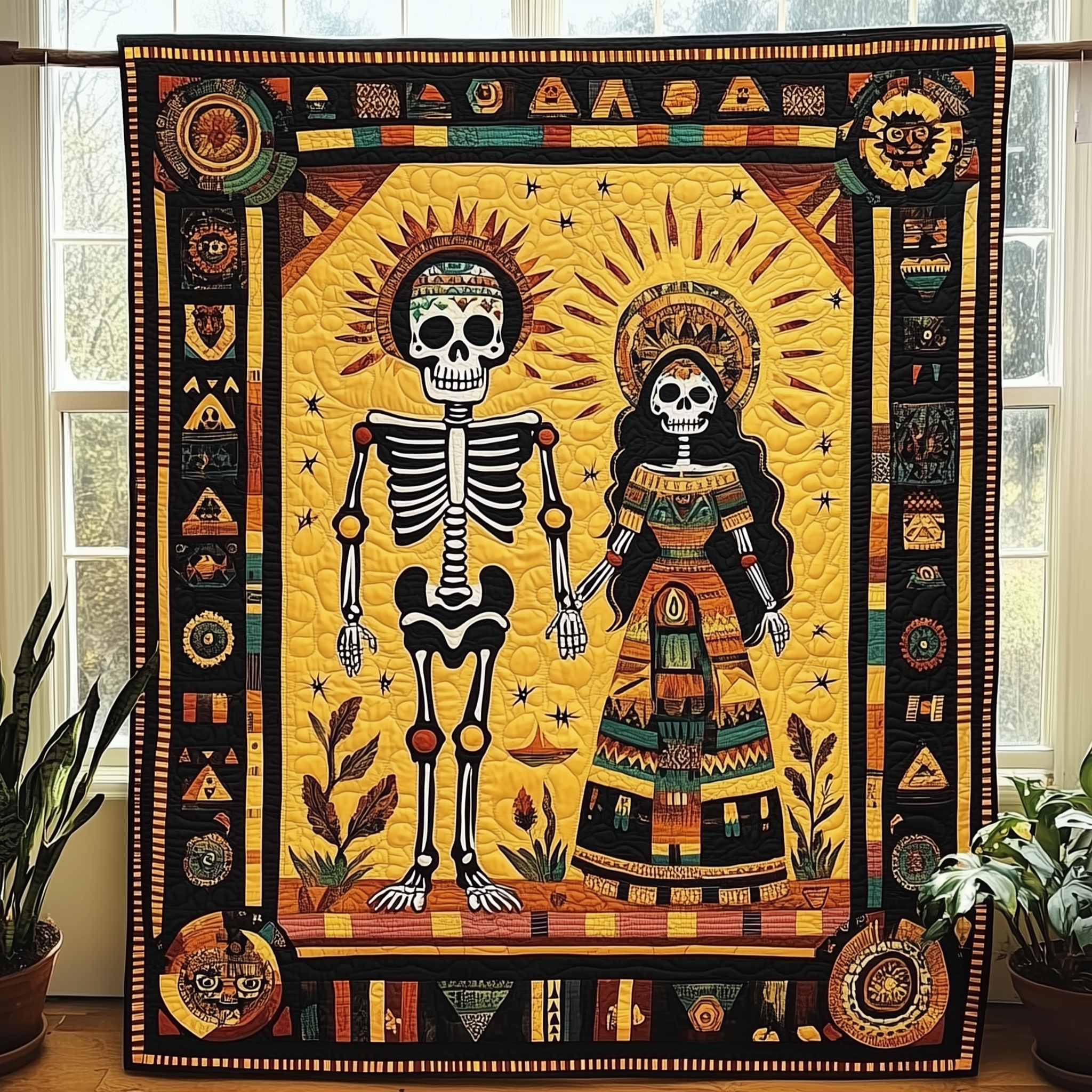 Aztec Skeleton Skull Sugar Quilted Blanket Sugar Halloween Gifts With Skulls On Them