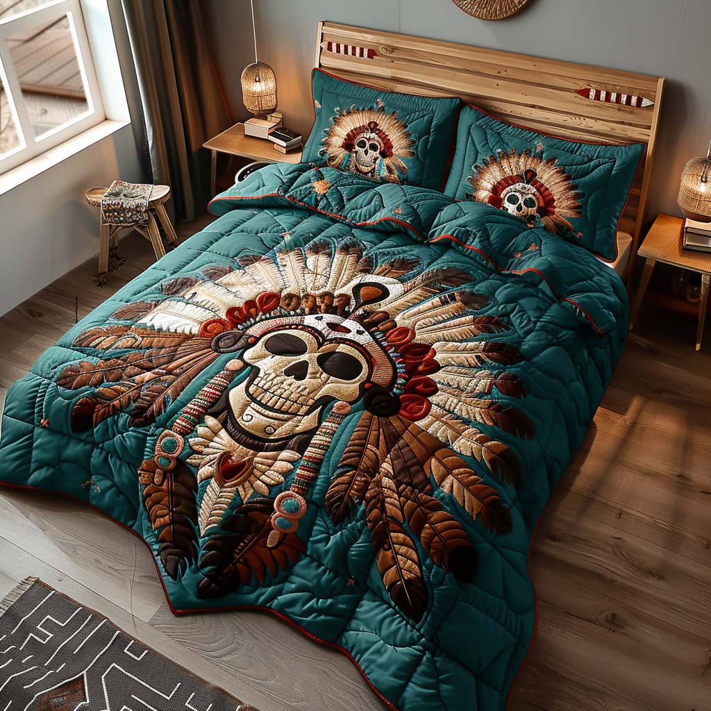Aztec Skull Quilted Bedding Set Bedspreads King Gothic Gift For Sister