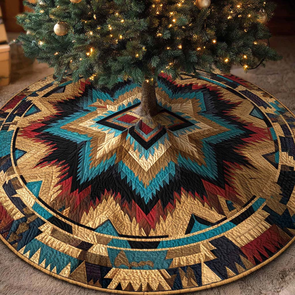 Aztec Star Horizon Quilted Tree Skirt Native Design Christmas Decor Unique Xmas Gifts