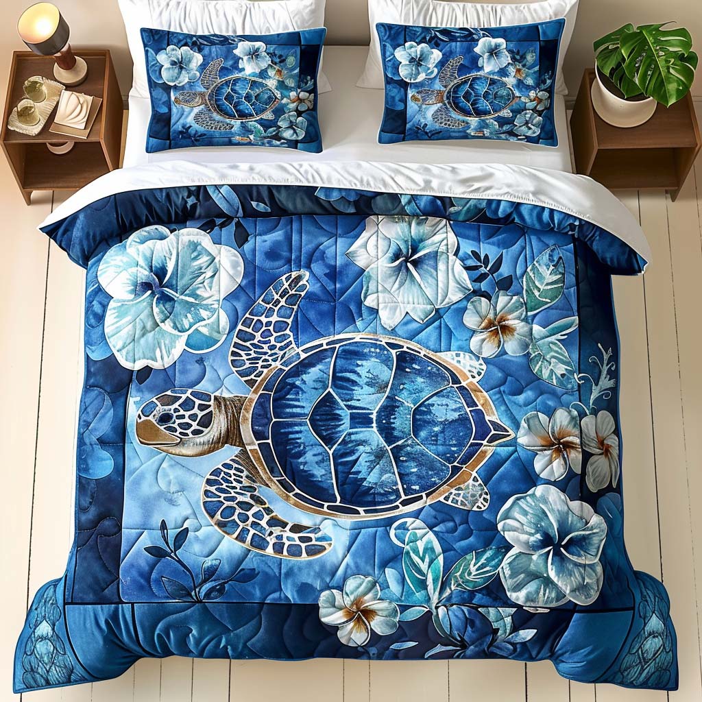 Azure Bloom Turtle Bedding Quilted Bedding Set Bedspreads King Nature Inspired Gift For Mom
