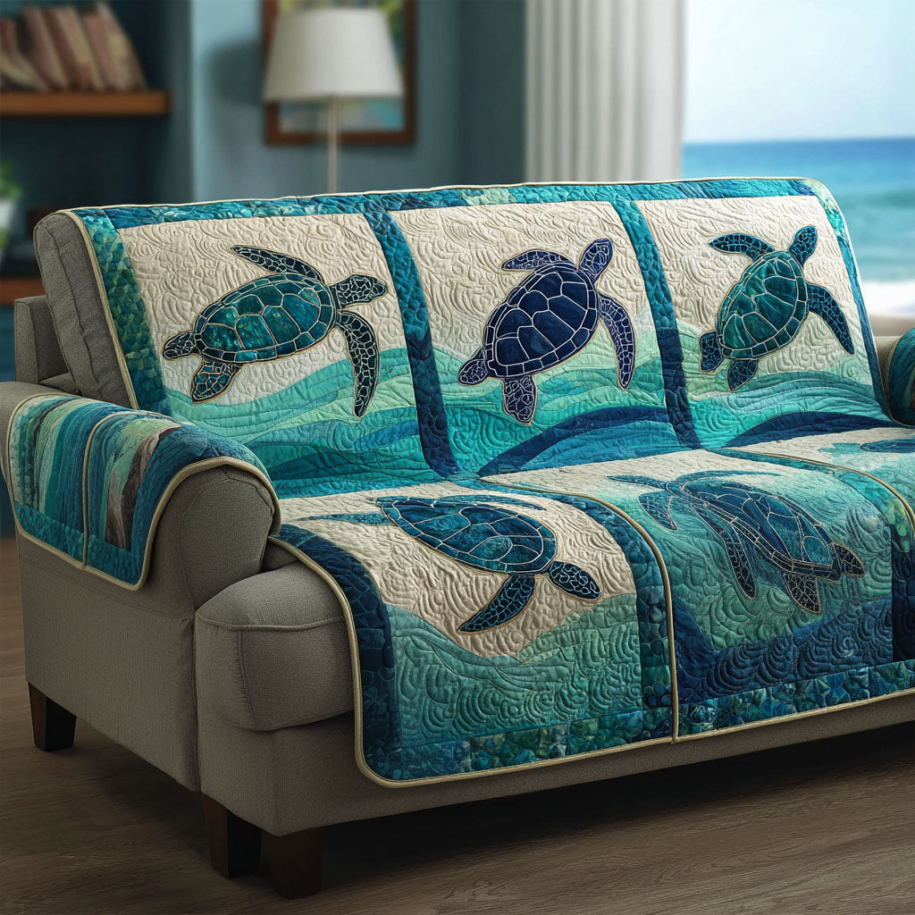 Azure Current Quilted Sofa Cover Holiday Living Decorations Sea Turtle Gift Ideas