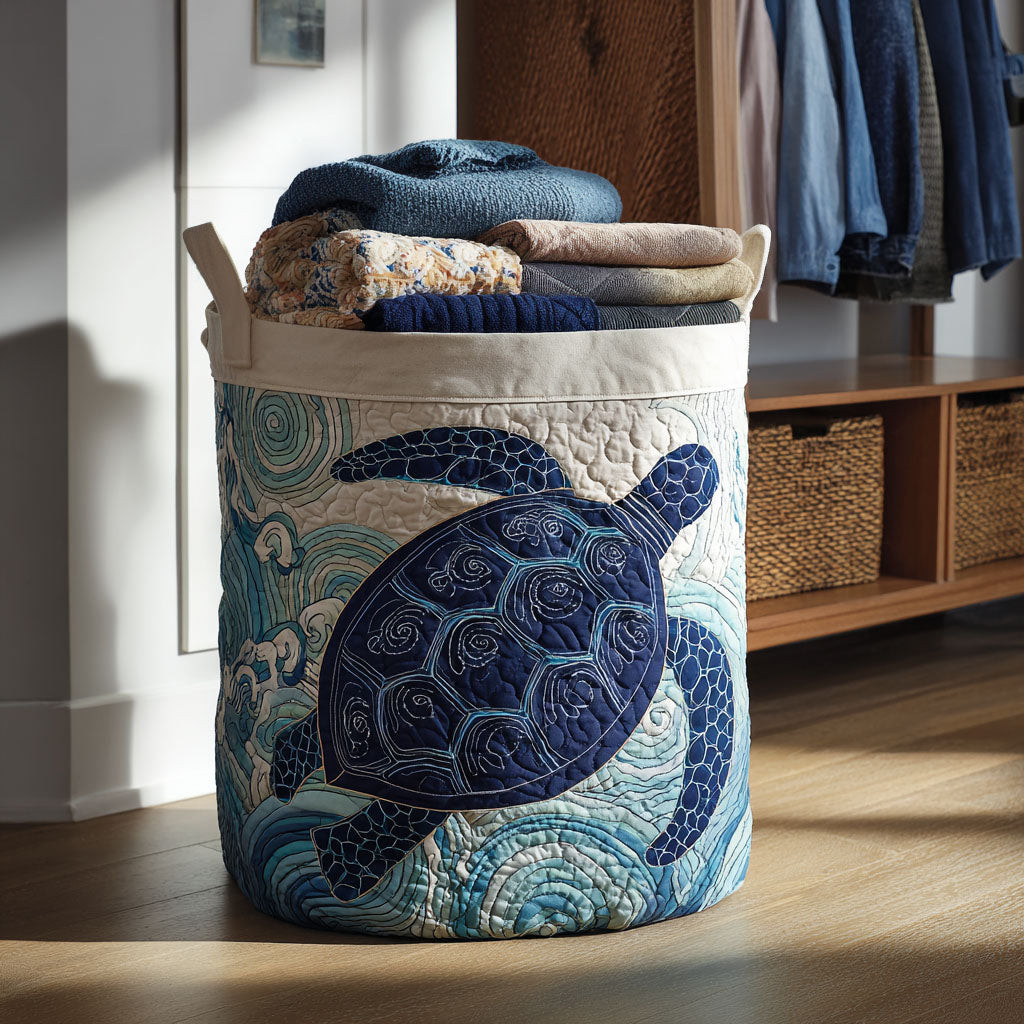 Azure Drift Quilted Laundry Basket Stylish Laundry Basket with Quilted Texture and Handles