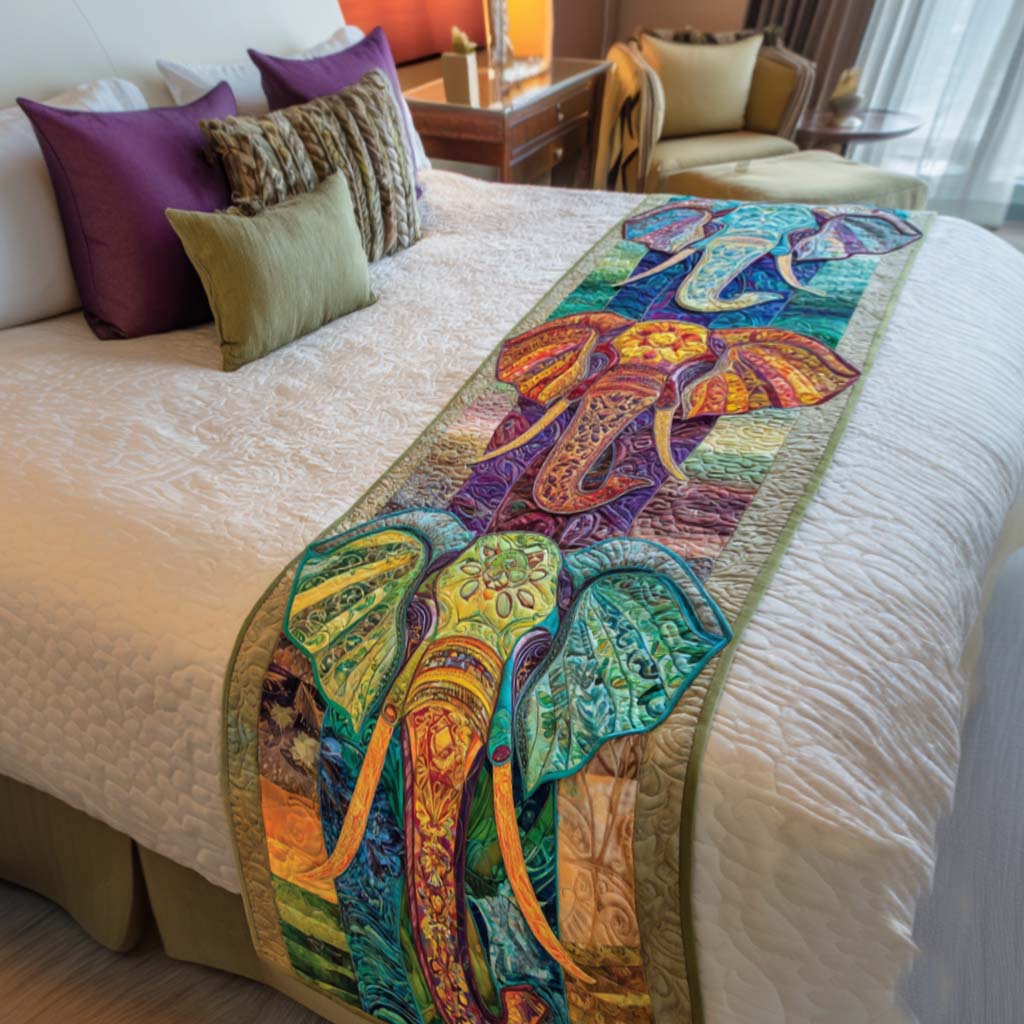 Azure Elephant Quilted Bed Runner Bedroom Decorations Gift For Elephant Lovers