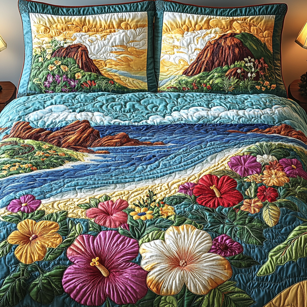 Azure Horizons Quilted Bedding Set Cozy Comforter Set for Winter Warmth