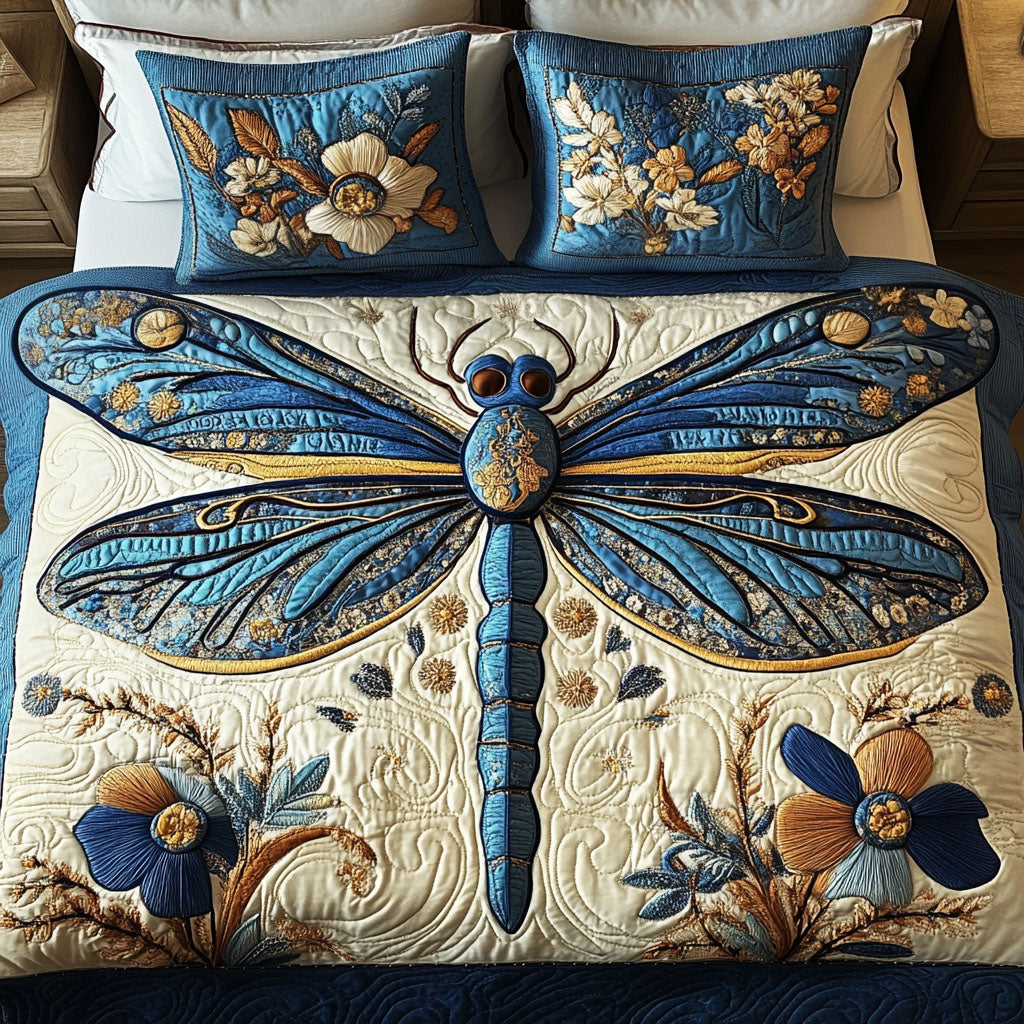 Azure Majesty Quilted Bedding Set Best Bedspread Set Dragonfly Gift Items