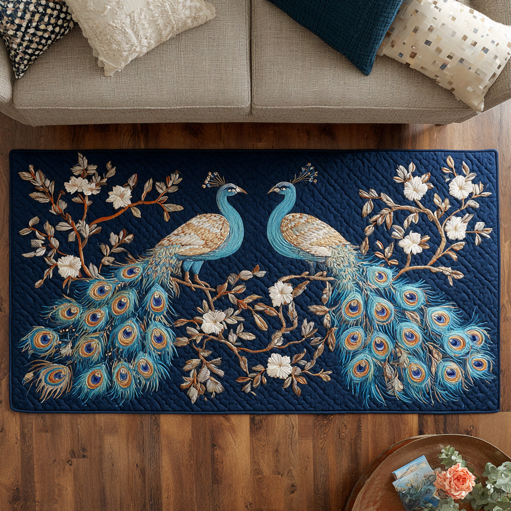 Azure Peacock Pair Area Rug House Decor Items Bird Watching Gifts