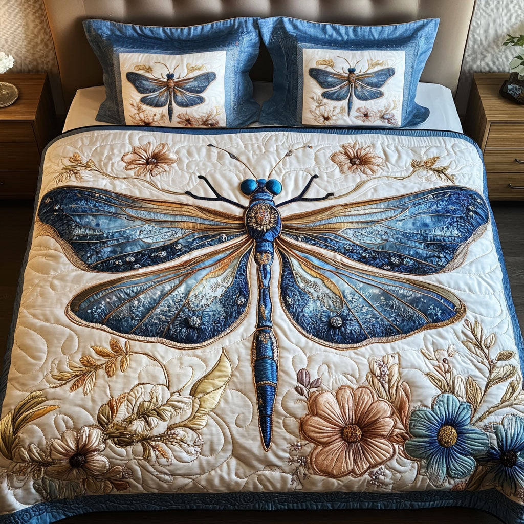 Azure Serenity Quilted Bedding Set Best Comforter Sets Gifts For Dragonfly Lovers