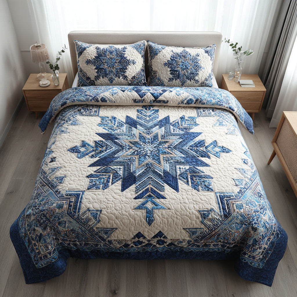 Azure Snowflake Burst Quilted Bedding Set Holiday Duvet Sets Christmas Ideas For Wife