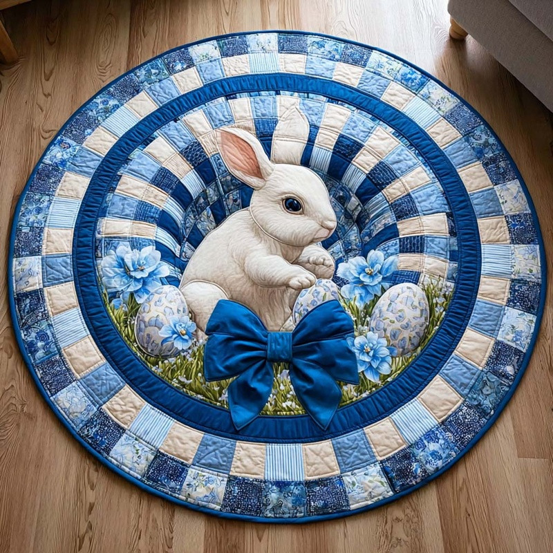 Azure Waltz Quilted Round Mat Elegant Home Decor Cozy Living Gift For Her