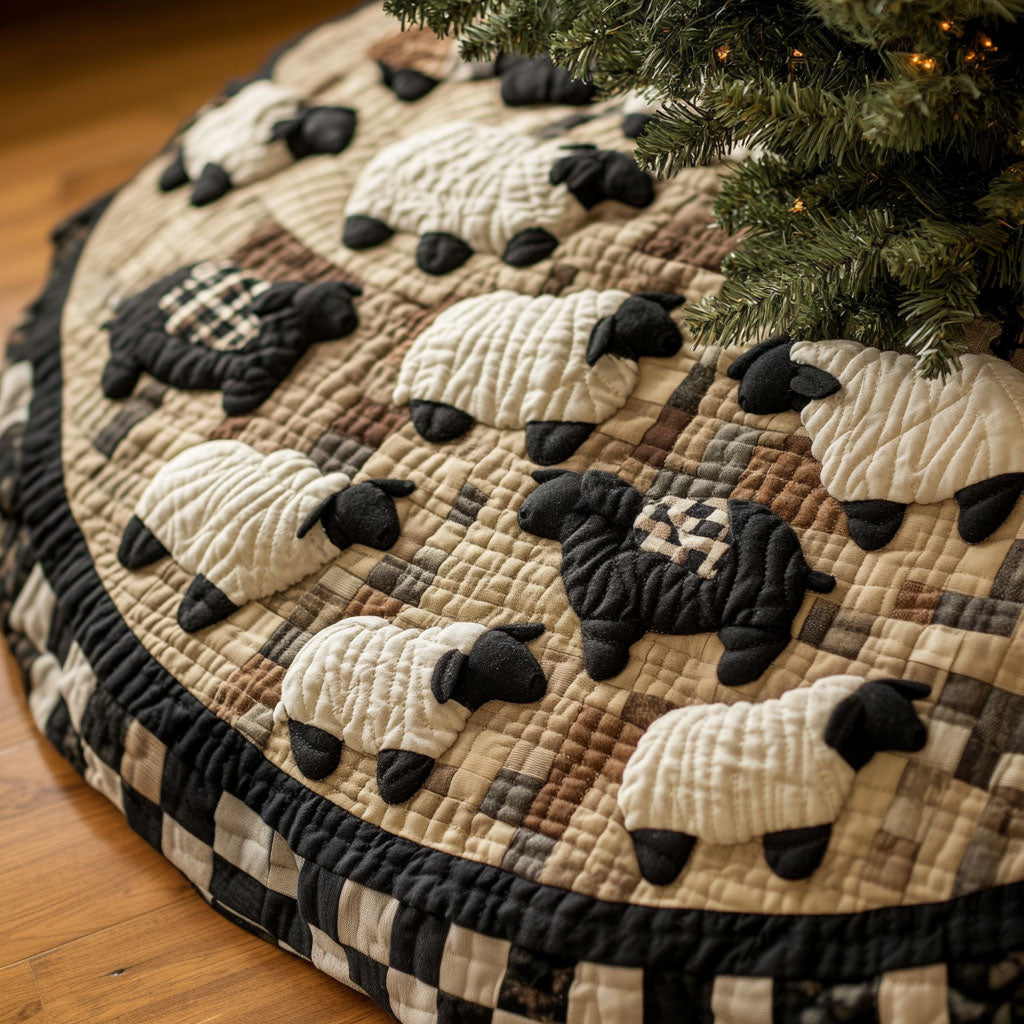 Baa In The Breeze Quilted Christmas Tree Skirt Cozy Holiday Tree Skirt to Brighten Your Home