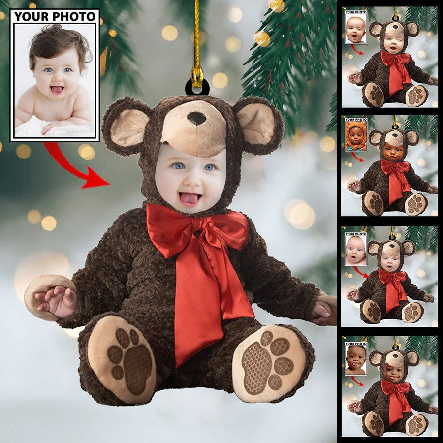 Baby Bear Custom Photo With Name for Christmas Ornament Gift for Baby