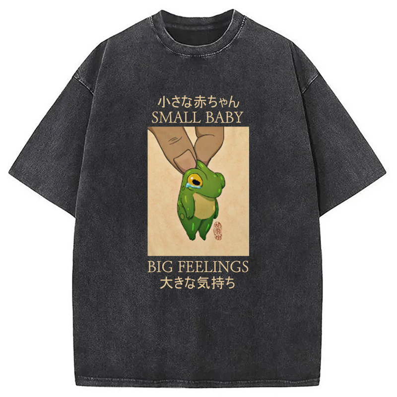 Baby Big Feelings Cute Frog Washed T-Shirt Unique Aesthetic Fashion Tee Gifts For Besties