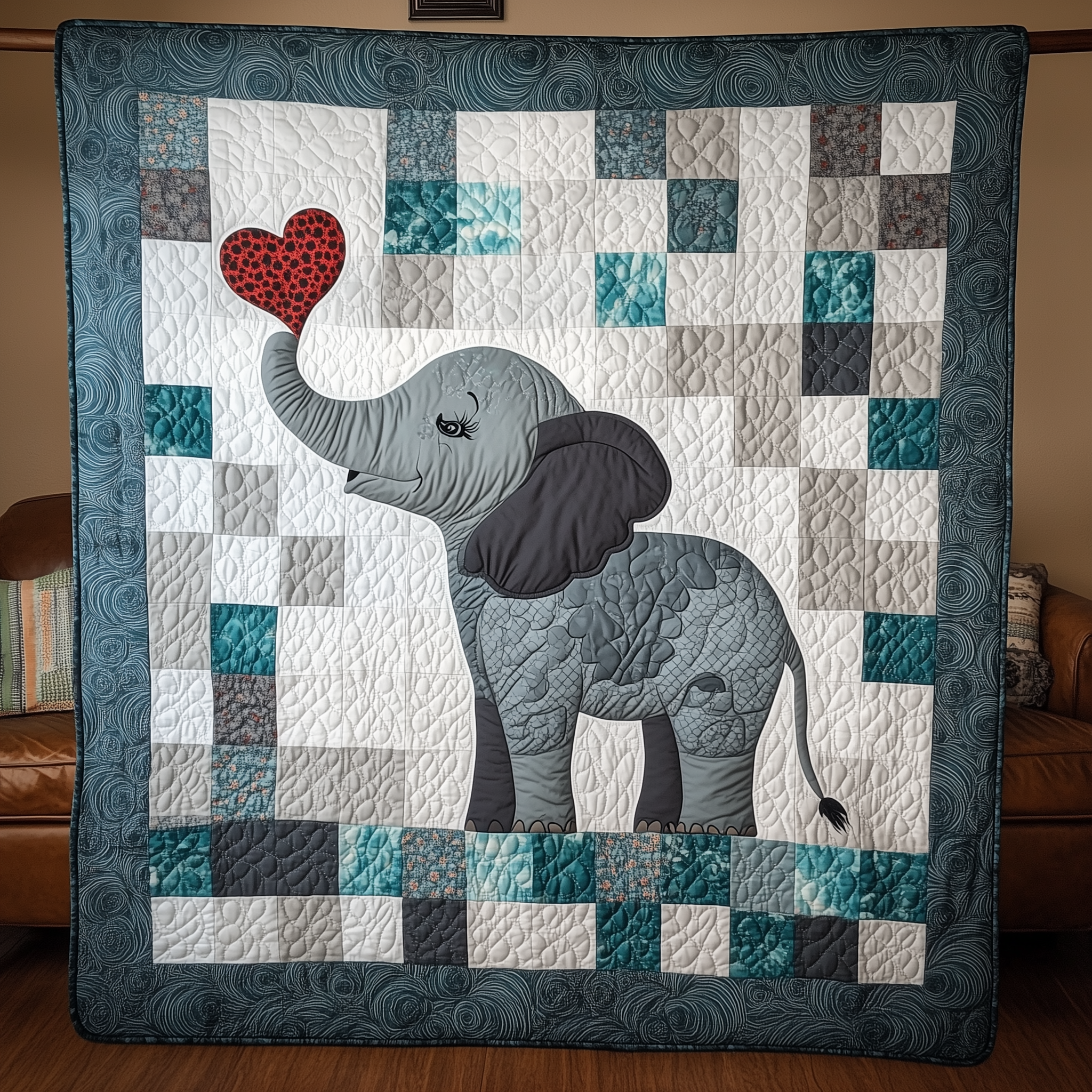 Baby Blue Elephant Cute Animal Quilted Blanket Newborn Great Gift Idea For Elephant Lovers