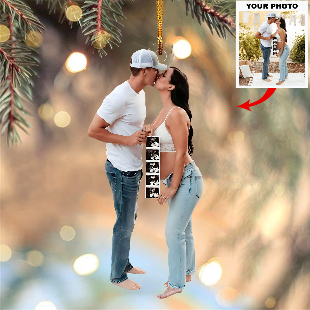Baby Bump Announcement Personalized Photo Mica Ornament Christmas Gift For Family members