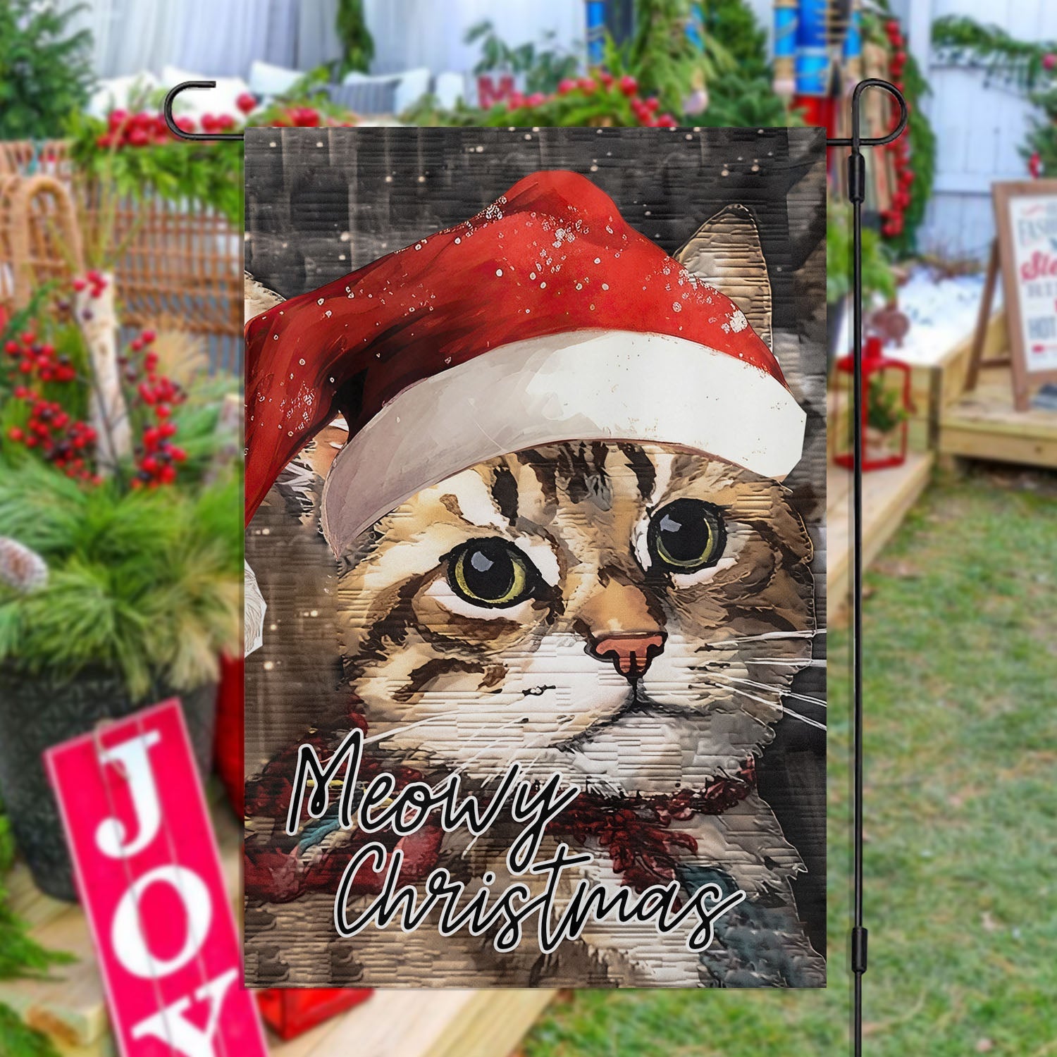 Baby Cat Wearing Noel Hat Xmas Garden Flag Christmas Flag Gift For Cat Lovers
