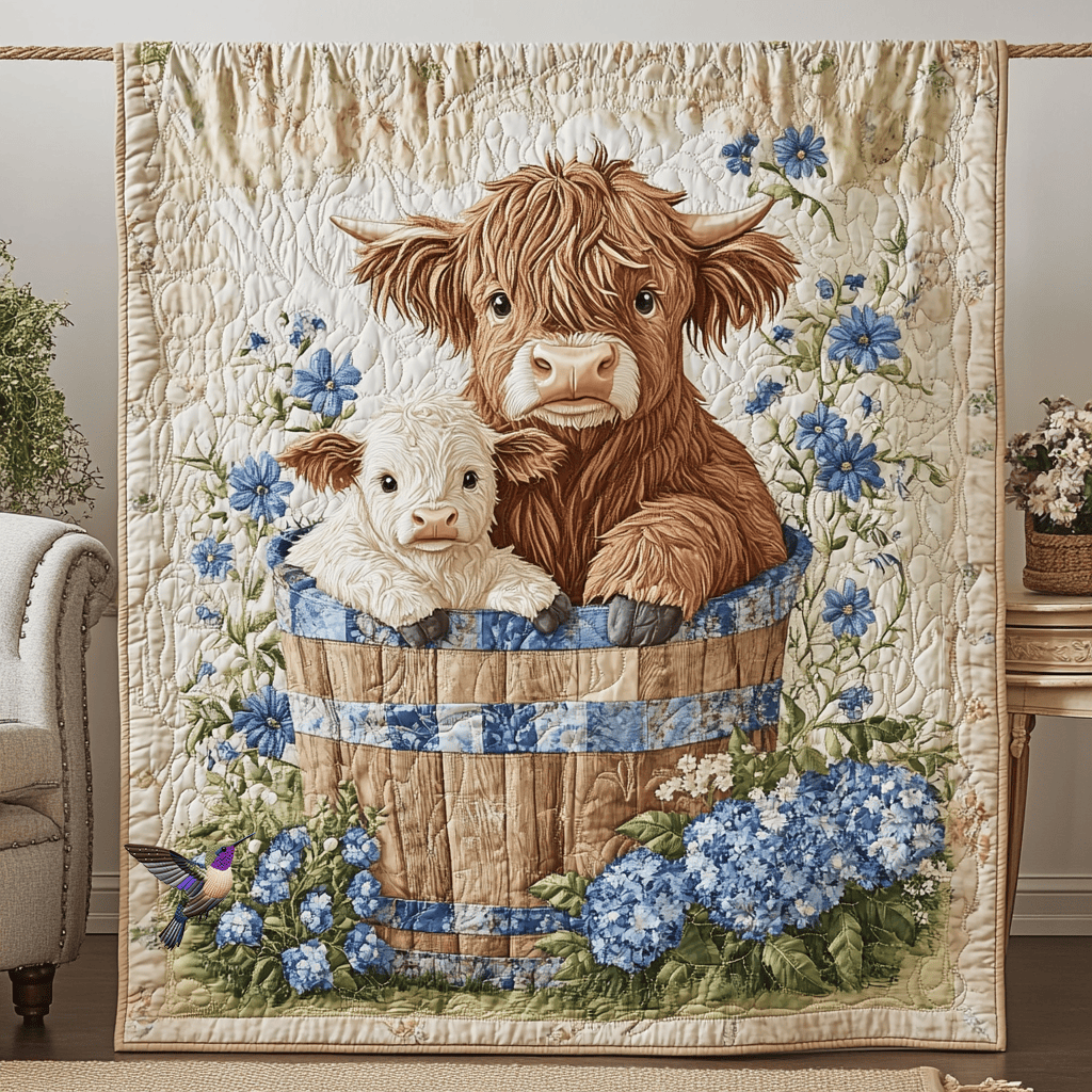 Baby Cute Highland Cow Quilt Blanket Couch Blanket Father's Day Gifts For Grandpa