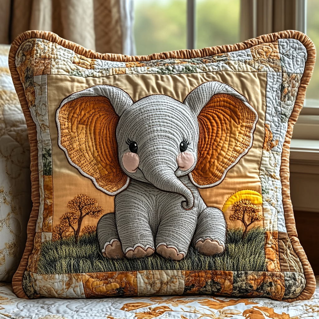 Baby Elephant Quilted Pillow Case Throw Pillow Cases Gift For Elephant Lovers