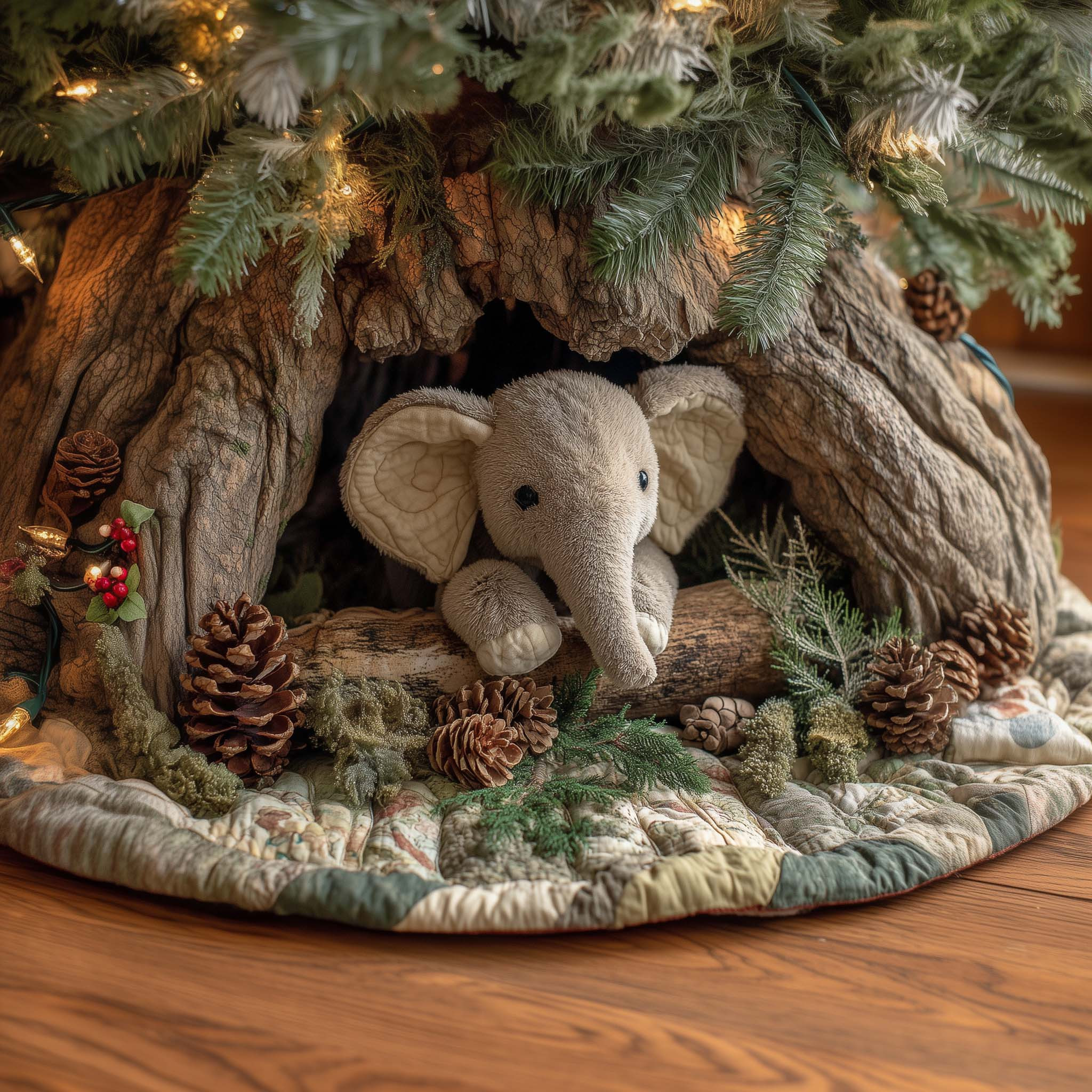 Baby Elephant Quilted Tree Skirt Animal Themed Xmas Decor Christmas Tree Skirt