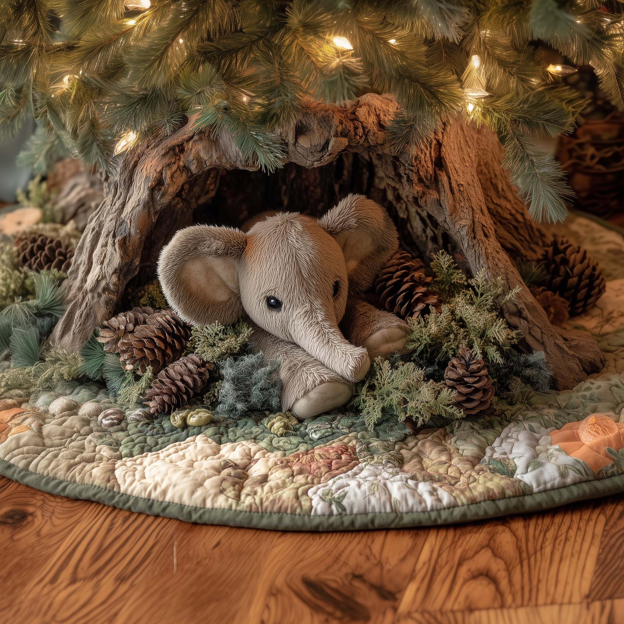 Baby Elephant Quilted Tree Skirt Holiday Home Decor Christmas Tree Skirt Elephant Lover Gifts