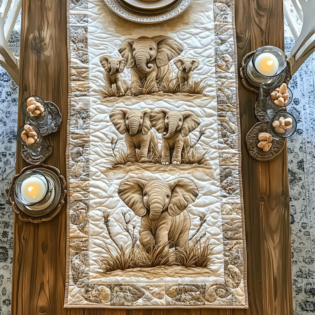 Baby Elephant Trail Quilted Table Runner Dining Table Decor Best Unique Gifts For Elephant Lovers