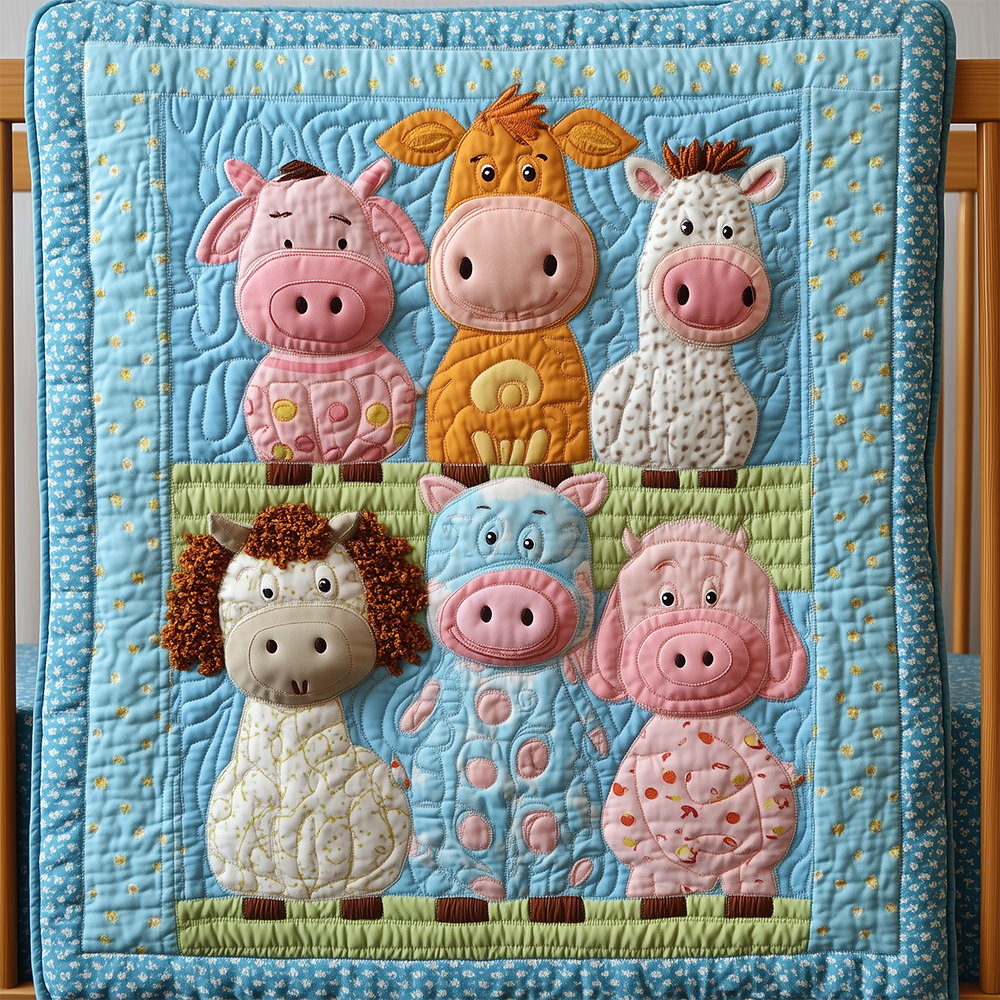 Baby Farmhouse Cute Animal Quilted Blanket Farm Baby Shower Birthday Gifts For Farmers