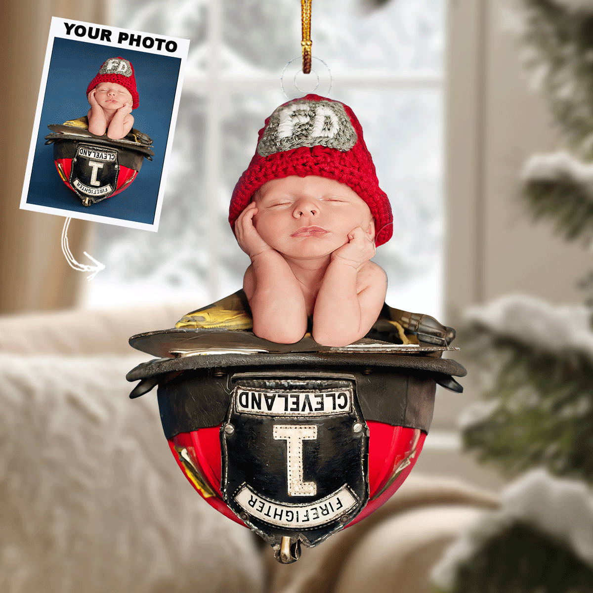 Baby Firefighter Personalized Photo Mica Ornament Gift For Family Members Friends
