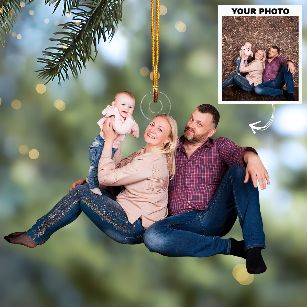 Baby First Christmas Happy Family Ornament Personalized Custom Photo Mica Ornament Christmas