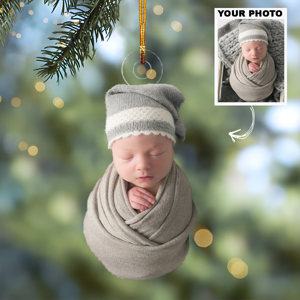 Baby First Christmas Newborn Ornament Personalized Custom Photo Mica Ornament Christma
