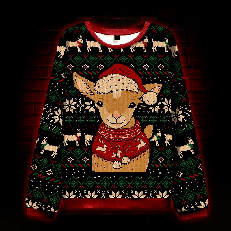 Baby Goat In Festive Ugly Christmas Sweater Xmas Holiday Clothing Gifts For Goat Lovers