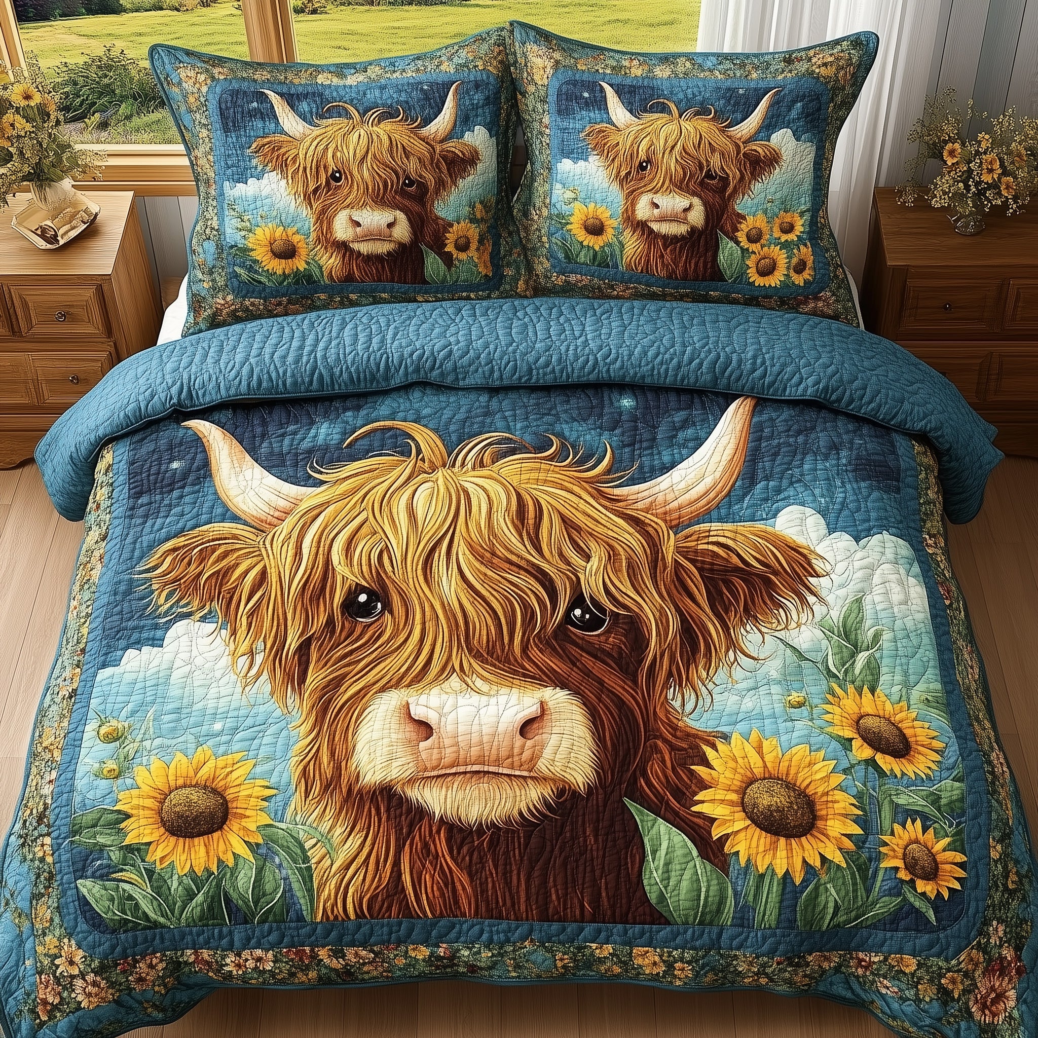 Baby Highland Cow Quilted Bedding Set Duvet Cover Bedspread Gift Ideas For Cow Lovers
