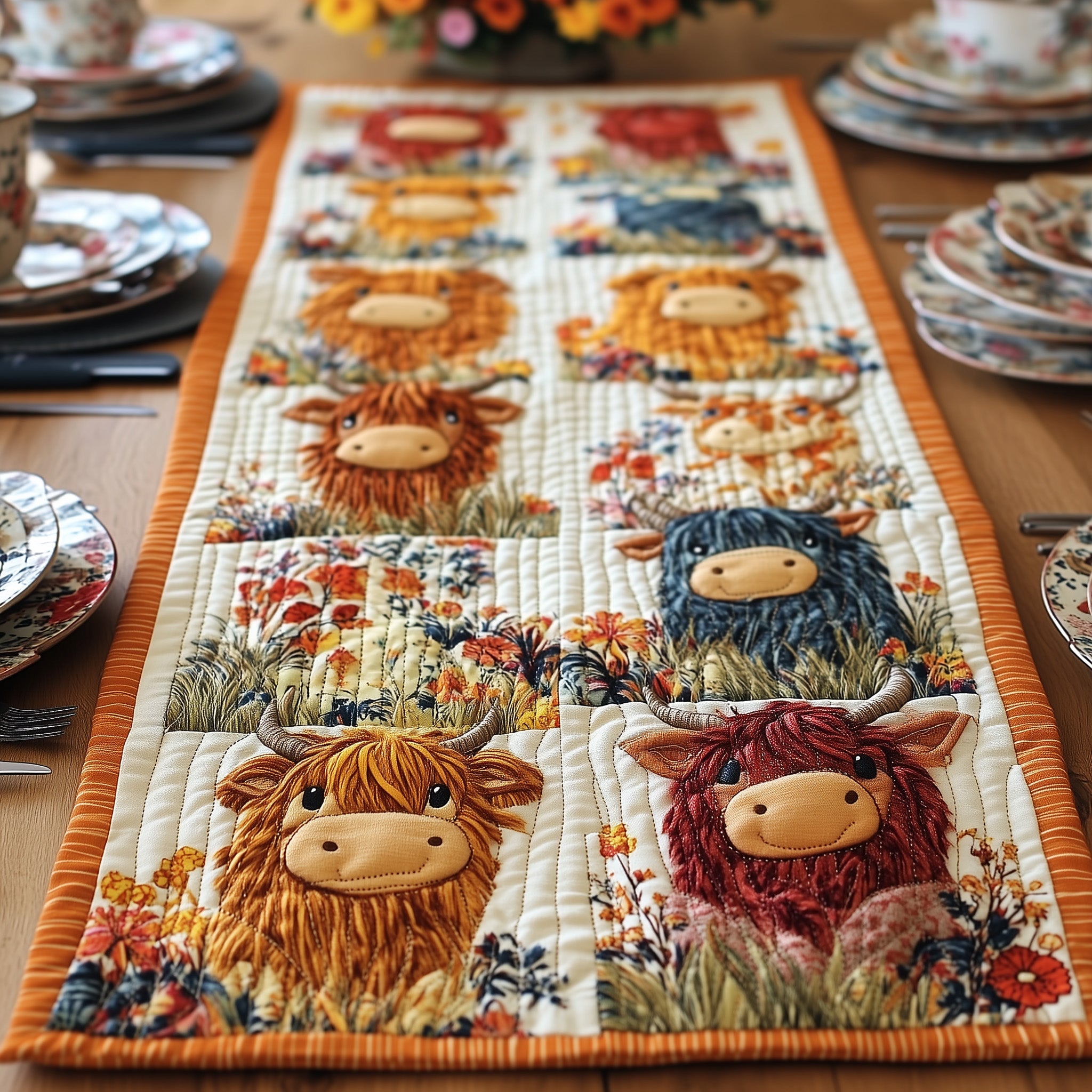 Baby Highland Cow Quilted Table Runner Christmas Table Runner Decoration