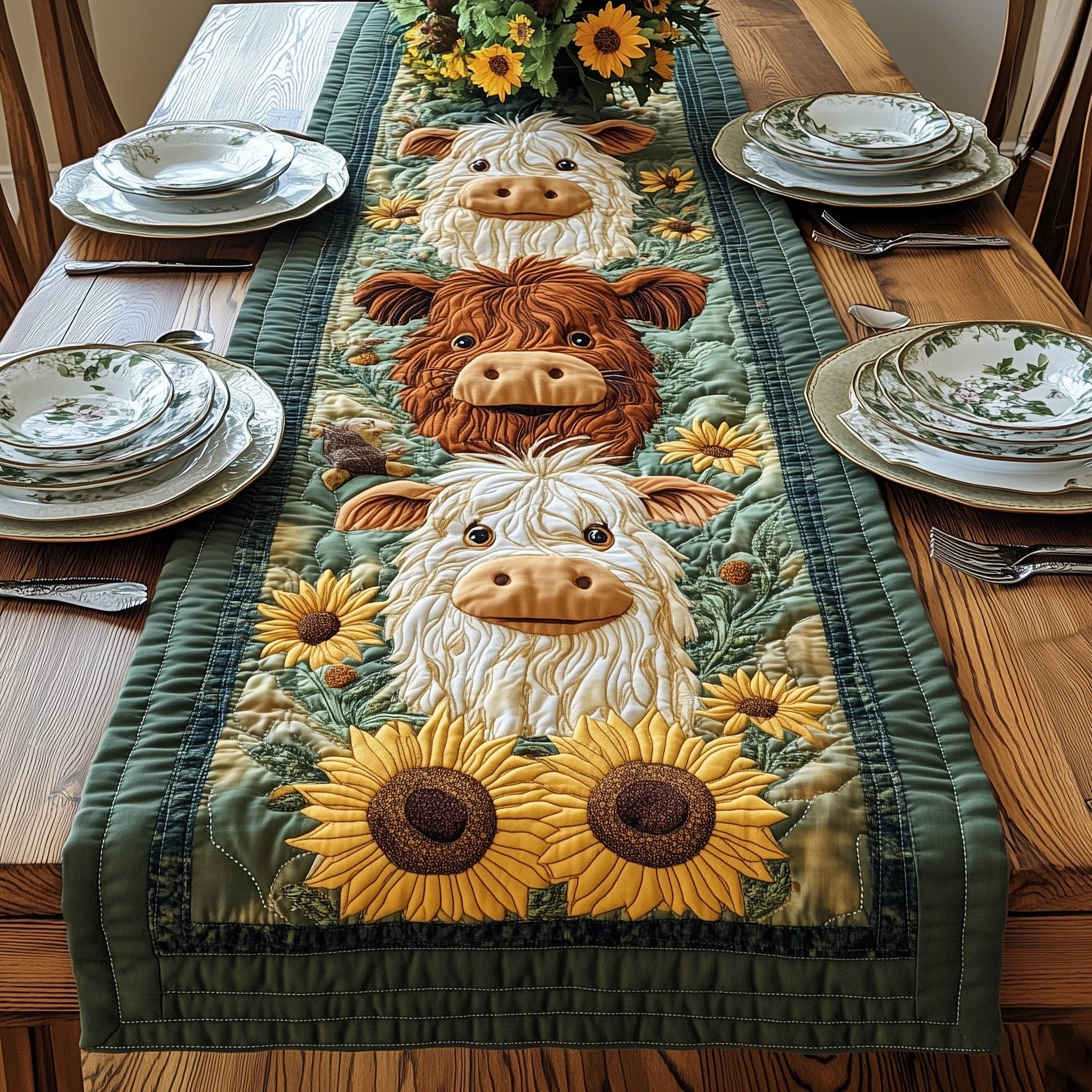 Baby Highland Cow Quilted Table Runner Christmas Table Runner for Dining Room