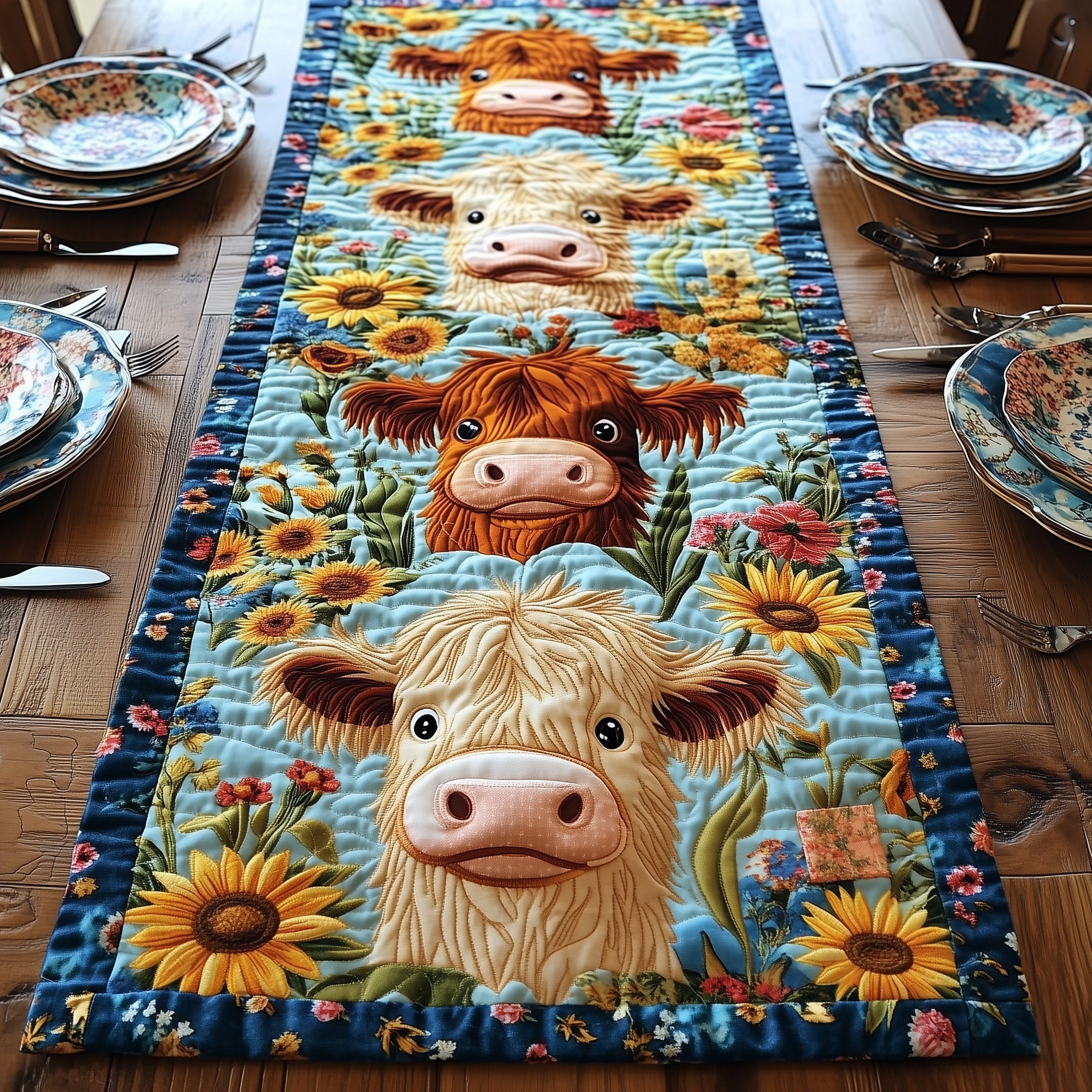 Baby Highland Cow Quilted Table Runner Cozy Winter Table Runner for Home