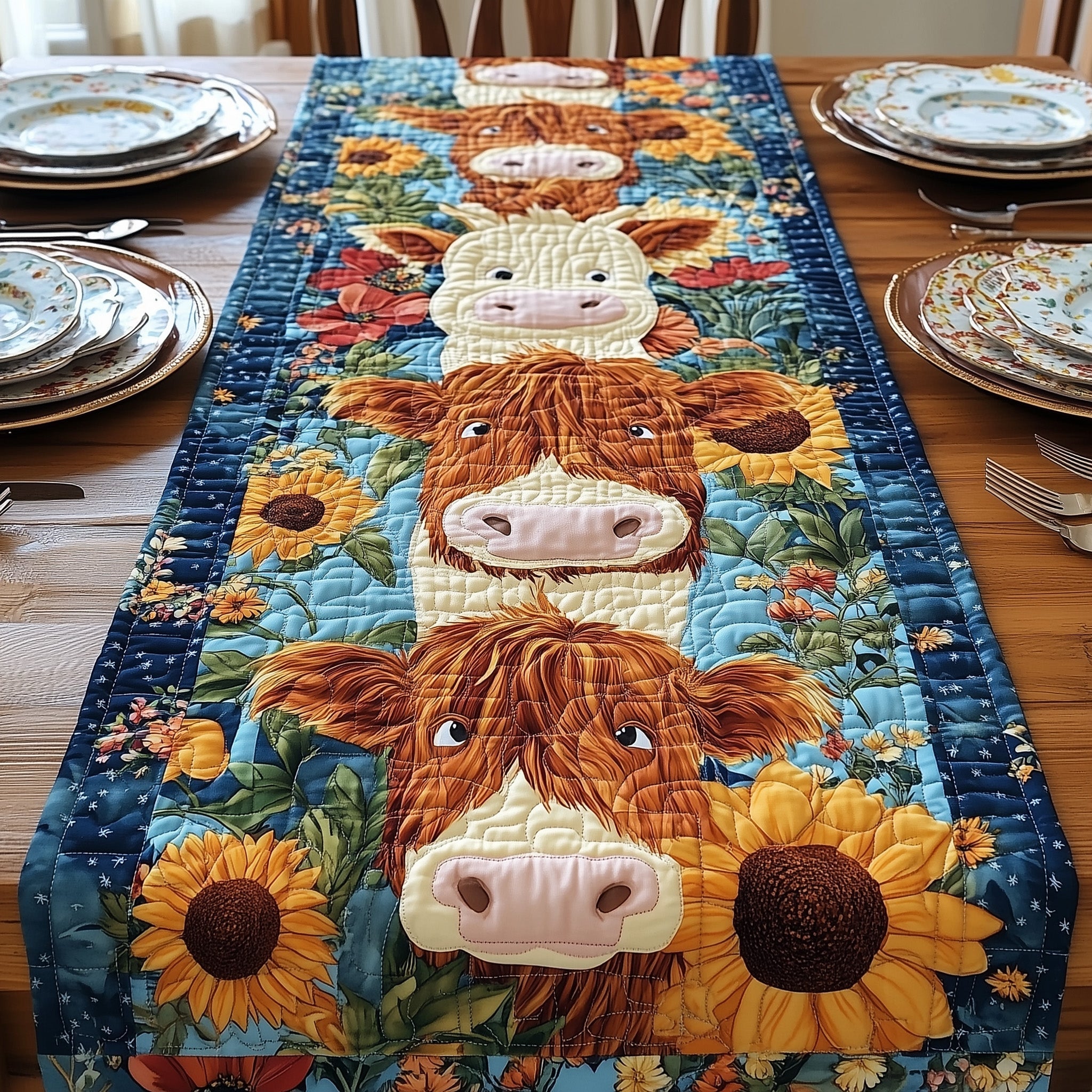 Baby Highland Cow Quilted Table Runner Seasonal Table Runner for Holidays