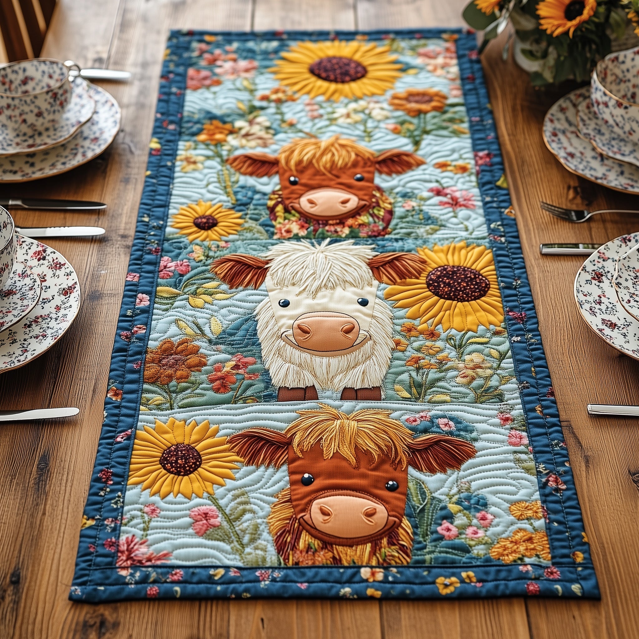 Baby Highland Cow Quilted Table Runner Winter Table Runner