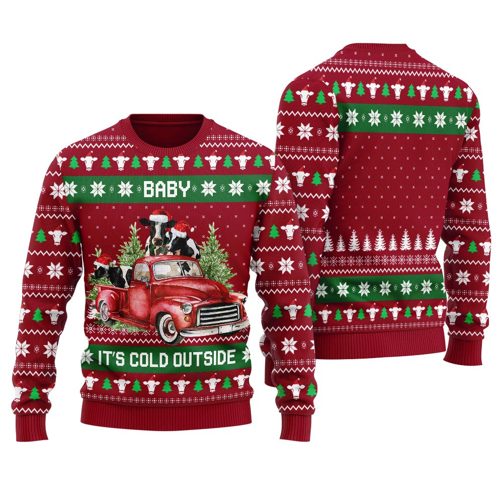 Baby Its Cold Outside Funny Cow Ugly Christmas Sweater Best Christmas Merch Gift for Family and Friends