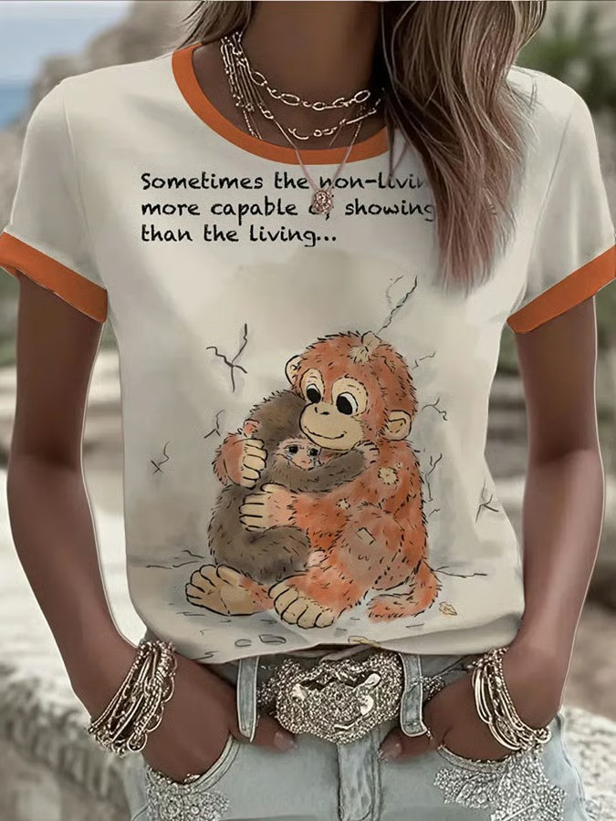 Baby Monkey Hug Tee Sometimes The Non-Living Shirt Cute Animal Graphic Tee Funny Monkey Gift For Friends