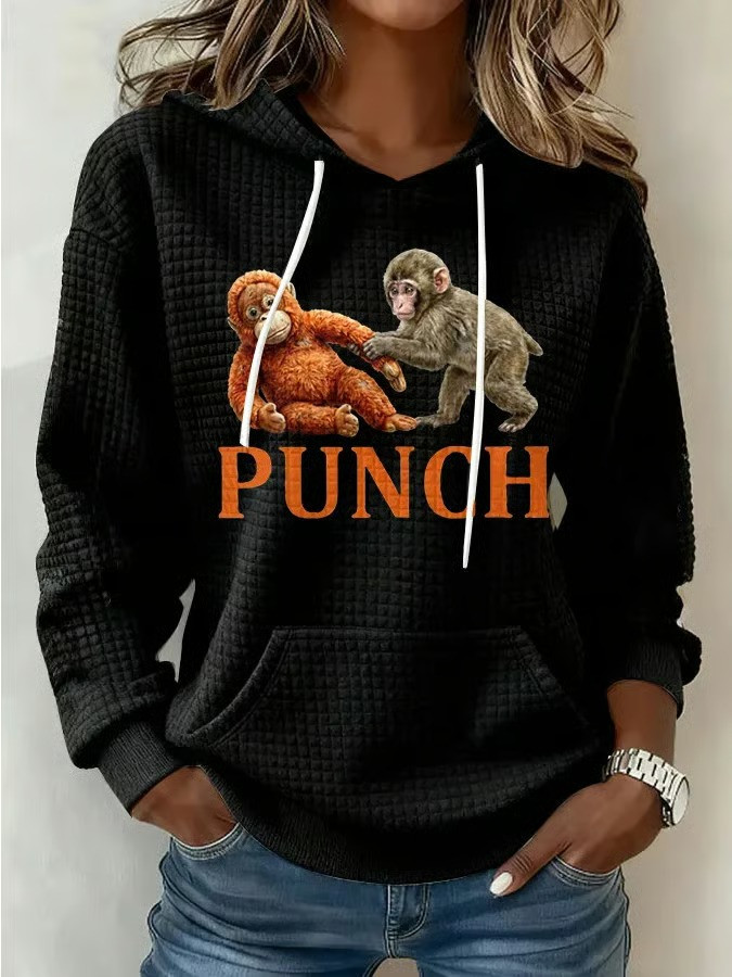 Baby Monkey Punch Graphic Hoodie Funny Animal Lover Sweatshirt Cute Monkey Tee Best Gift For Monkey Fans