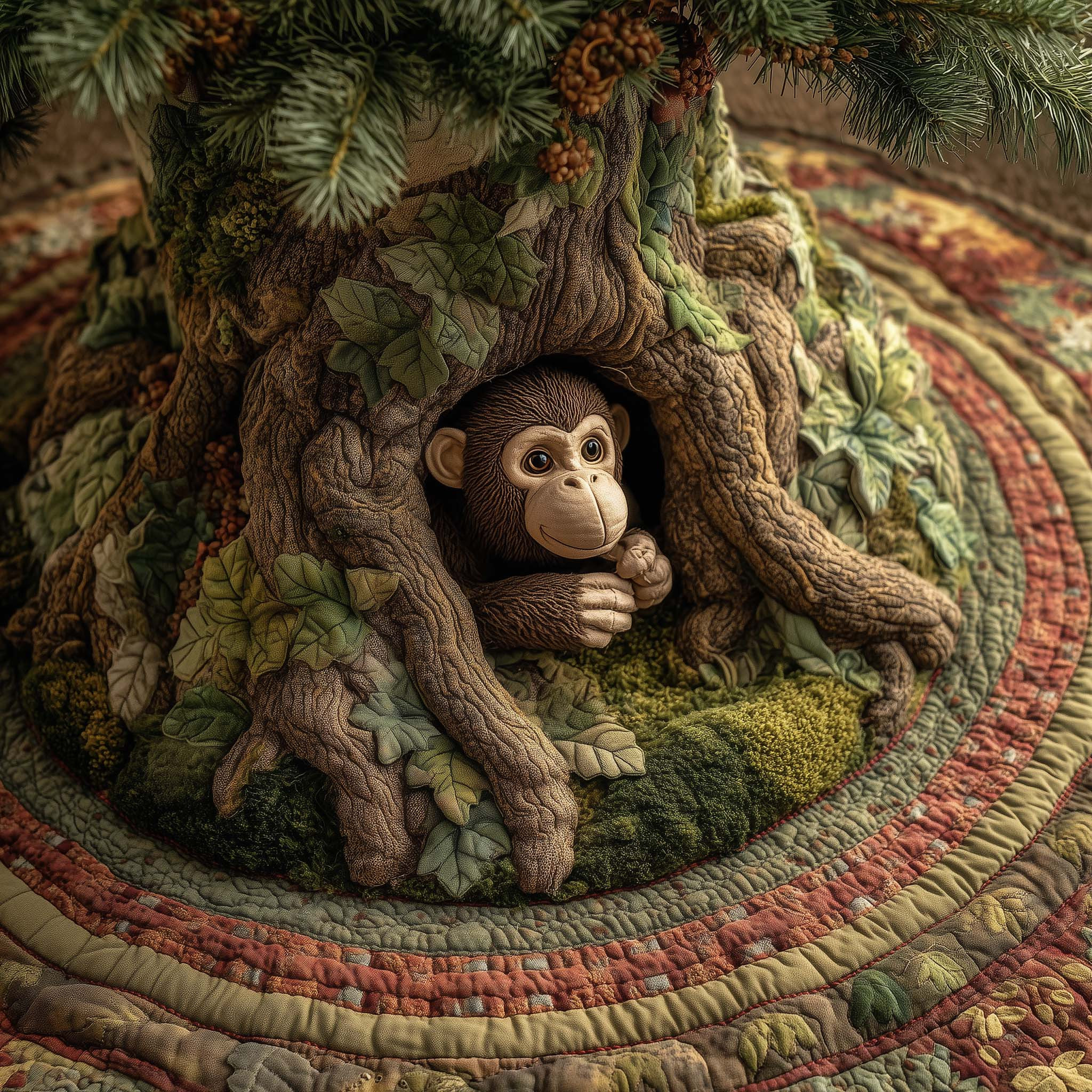 Baby Monkey Quilted Tree Skirt Christmas Tree Skirt Holiday Decor Monkey Lover Gifts